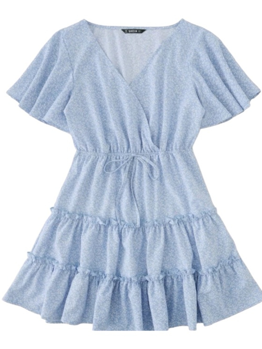 Tiered Printed Ruffle Dress. Tie waist. Flutter sleeves. Size 2XL. Dainty.